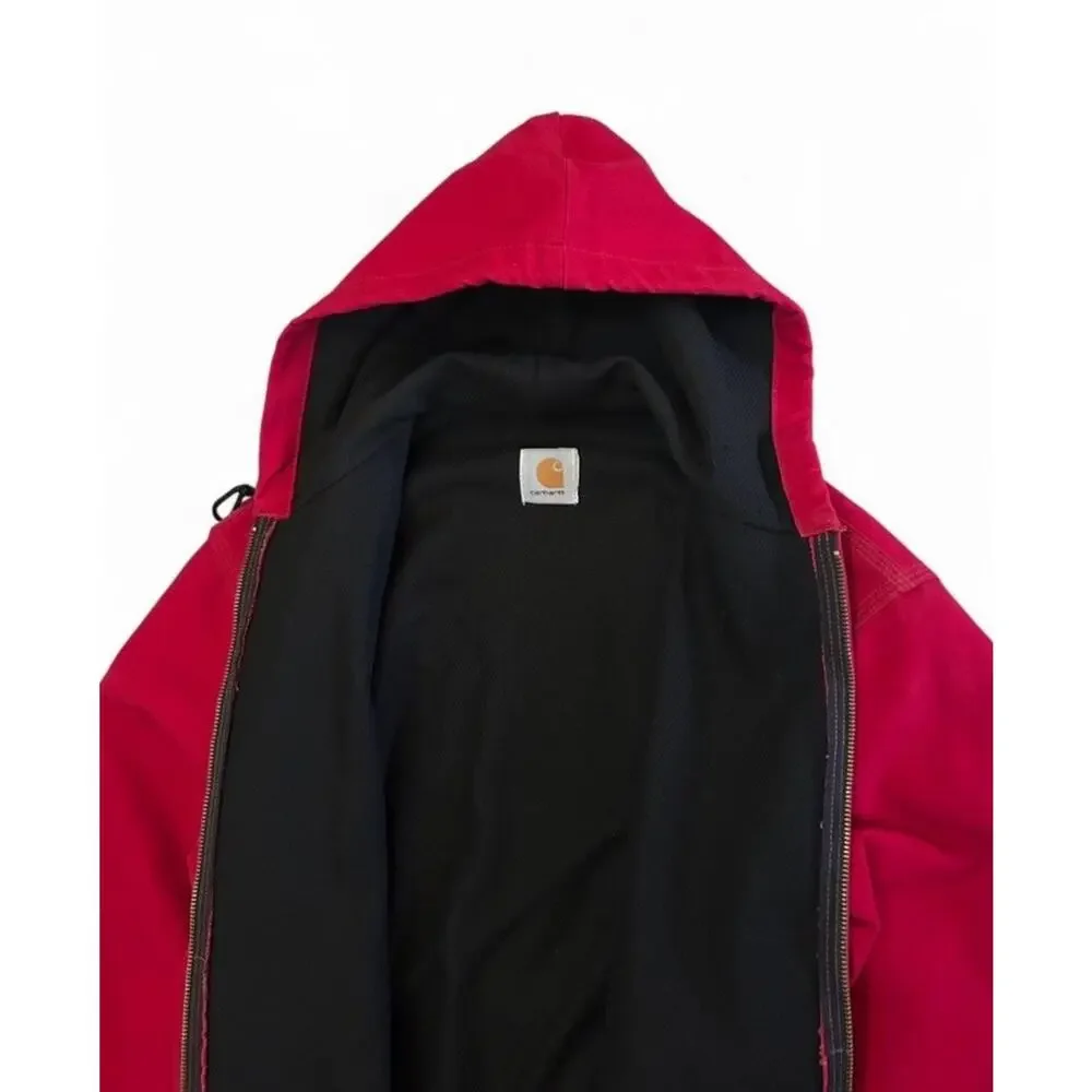 Vintage 90s Carhartt JR100 Red Hooded Thermal Canvas Duck Jacket Men’s Large - Picture 9 of 16